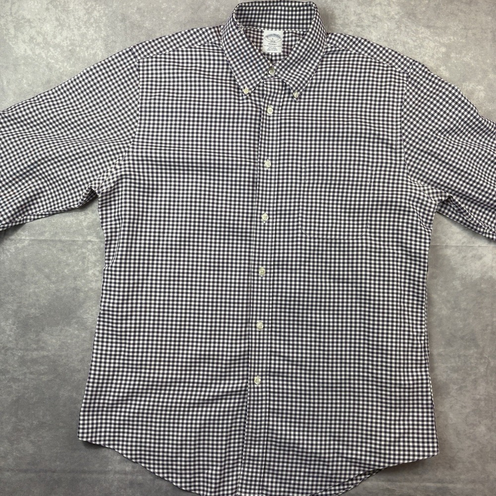 Brooks Brothers Button Down Shirt Mens L‎ Purple Check Regent Oxford Preppy - Picture 3 of 8